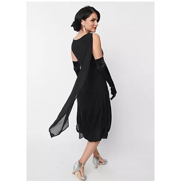 Unique Vintage 1920s Flapper Dress Black Sz L with Ostrich Rhinestone Pin #48 - Picture 3 of 6